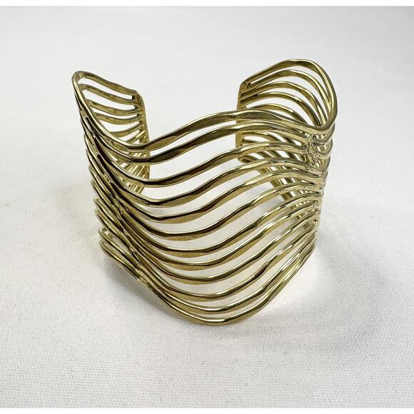 Women’s Wide Wavy Cuff Gold Plated Open Bracelet 2” - Picture 4 of 7